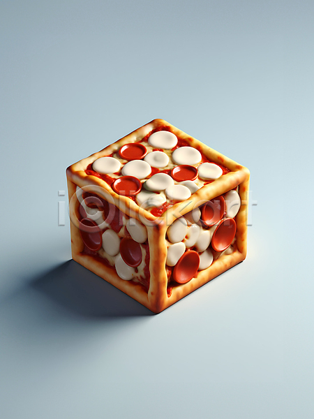 사람없음 JPG 디지털합성 입체 편집이미지 사각형 음식 치즈 큐브 페퍼로니 편집소스 피자