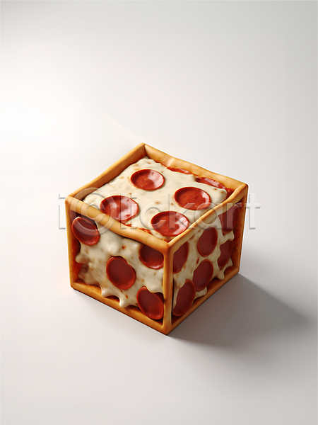 사람없음 JPG 디지털합성 입체 편집이미지 사각형 음식 치즈 큐브 페퍼로니 페퍼로니피자 편집소스 피자