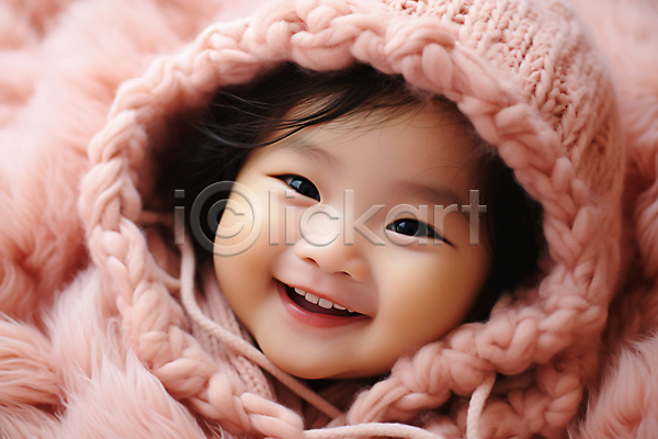 귀여움 사랑 포근함 행복 아기 아기만 한명 JPG 앞모습 편집이미지 미소(표정) 분홍색 얼굴 웃음