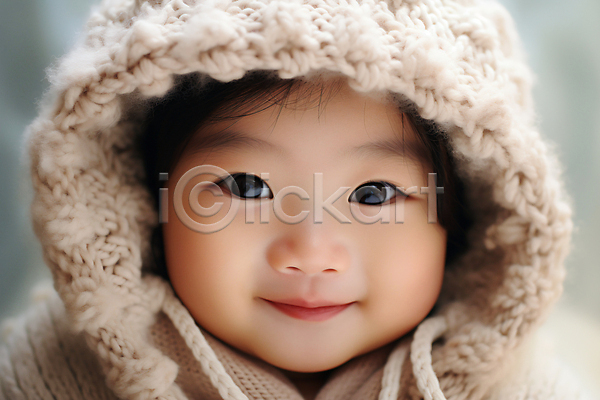 귀여움 사랑 포근함 행복 아기 아기만 한명 JPG 앞모습 편집이미지 미소(표정) 베이지색 얼굴 웃음