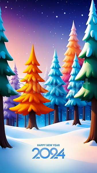 사람없음 PSD 디지털합성 편집이미지 2024년 겨울 나무 눈(날씨) 눈덮임 밤하늘 숲 숲속 편집소스