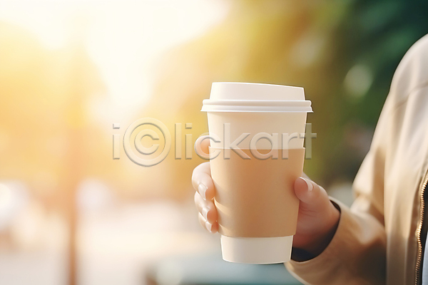 신체부위 JPG 편집이미지 들기 블러효과 손 일회용 커피 커피잔 테이크아웃 테이크아웃컵 햇빛