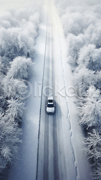 사람없음 JPG 디지털합성 편집이미지 겨울 나무 눈(날씨) 눈길 눈길운전 눈덮임 도로 운전 자동차 흰색