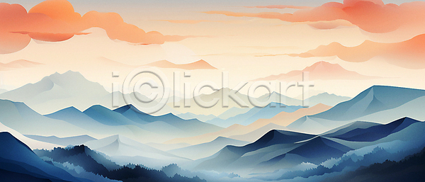 사람없음 JPG 일러스트 구름(자연) 미니멀 배너 백그라운드 산 산등성이 자연 추상 풍경(경치) 풍경화