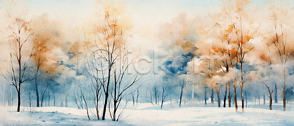 사람없음 JPG 일러스트 나무 눈(날씨) 배너 백그라운드 수채화(물감) 숲 추상
