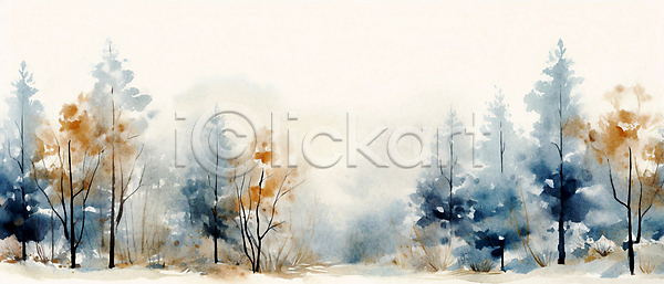 사람없음 JPG 일러스트 나무 눈(날씨) 배너 백그라운드 수채화(물감) 숲 추상