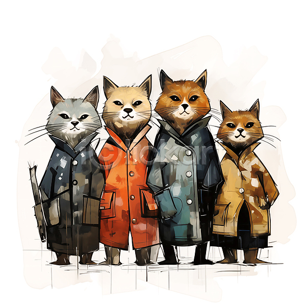 사람없음 JPG 디지털합성 일러스트 겨울옷 고양이 고양이캐릭터 동물캐릭터 모임 스케치 여러마리 옹기종기 편집소스
