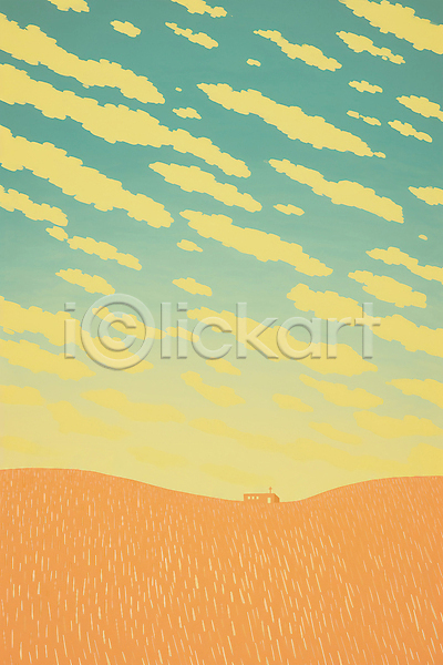 사람없음 JPG 일러스트 교회 구름(자연) 기독교 미니멀 산 십자가 언덕 주황색 풍경(경치) 하늘