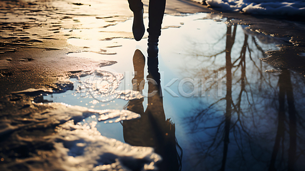 추위 신체부위 JPG 편집이미지 걷기 겨울 길 눈(날씨) 다리(신체부위) 바닥 반사 발 빙판 빙판길 웅덩이