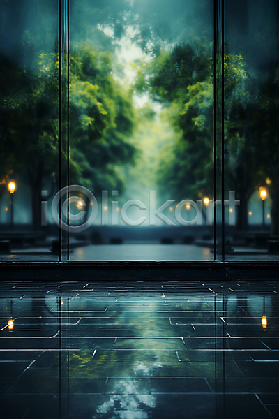 사람없음 JPG 디지털합성 편집이미지 광택 나무 바닥 반사 숲 유리 자연 창문 풍경(경치)