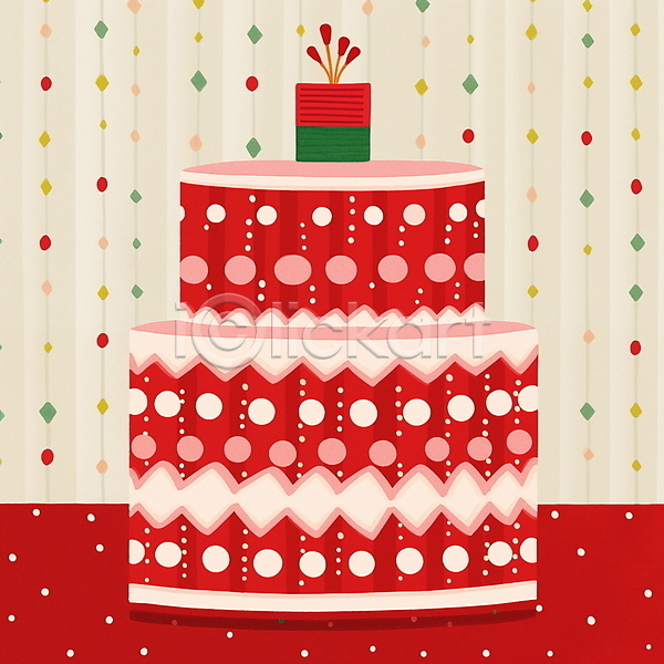 사람없음 JPG 일러스트 겨울 빨간색 엽서 오브젝트 케이크 크리스마스 키치 홀리데이