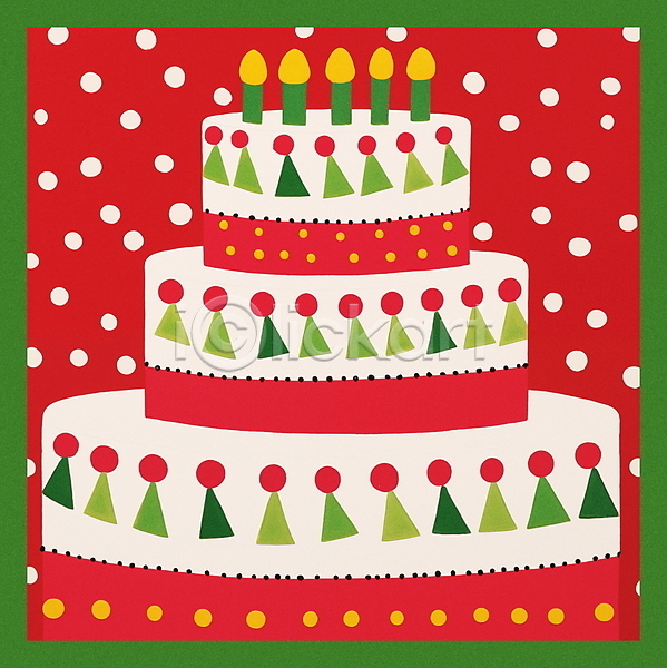 사람없음 JPG 일러스트 겨울 빨간색 엽서 오브젝트 초록색 케이크 크리스마스 키치 홀리데이
