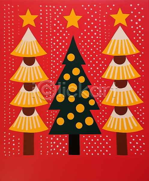 사람없음 JPG 일러스트 겨울 나무 빨간색 엽서 오브젝트 크리스마스트리 키치 홀리데이