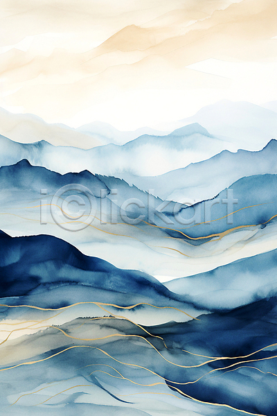 사람없음 JPG 일러스트 구름(자연) 백그라운드 산맥 수채화(물감) 자연 풍경(경치) 하늘