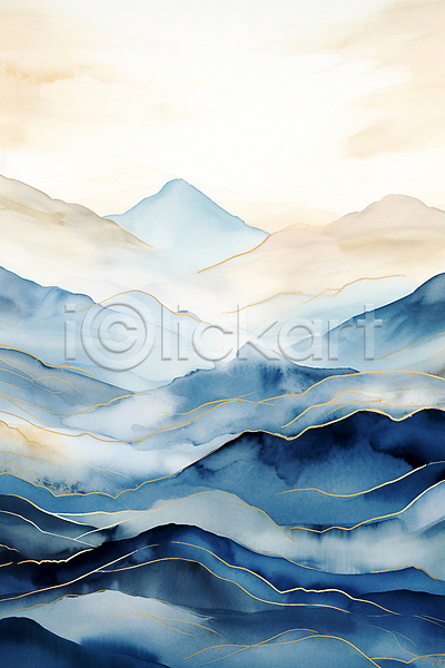 사람없음 JPG 일러스트 구름(자연) 백그라운드 산맥 수채화(물감) 자연 풍경(경치) 하늘