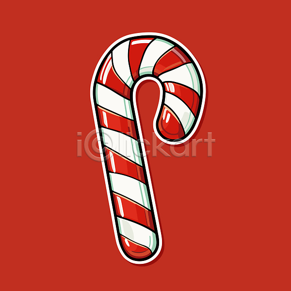 사람없음 AI(파일형식) 일러스트 빨간색 스티커 오브젝트 장식 지팡이 지팡이사탕 크리스마스