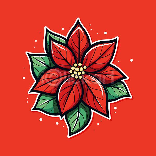 사람없음 AI(파일형식) 일러스트 빨간색 스티커 오브젝트 장식 크리스마스 포인세티아