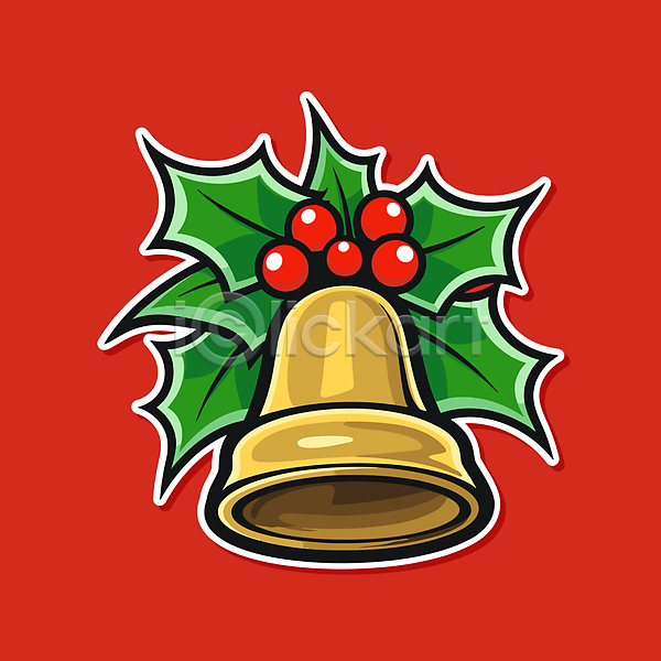 사람없음 AI(파일형식) 일러스트 빨간색 스티커 오브젝트 장식 징글벨 크리스마스 크리스마스종 호랑가시나무열매
