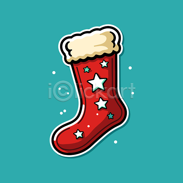 사람없음 AI(파일형식) 일러스트 민트색 별 산타양말 스티커 양말 오브젝트 장식 크리스마스