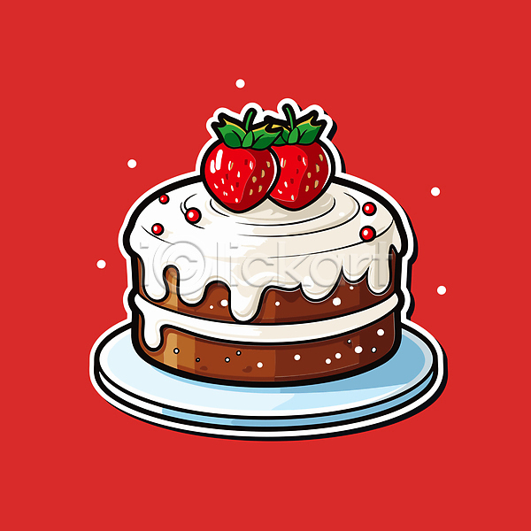 사람없음 AI(파일형식) 일러스트 딸기 빨간색 스티커 오브젝트 장식 케이크 크리스마스