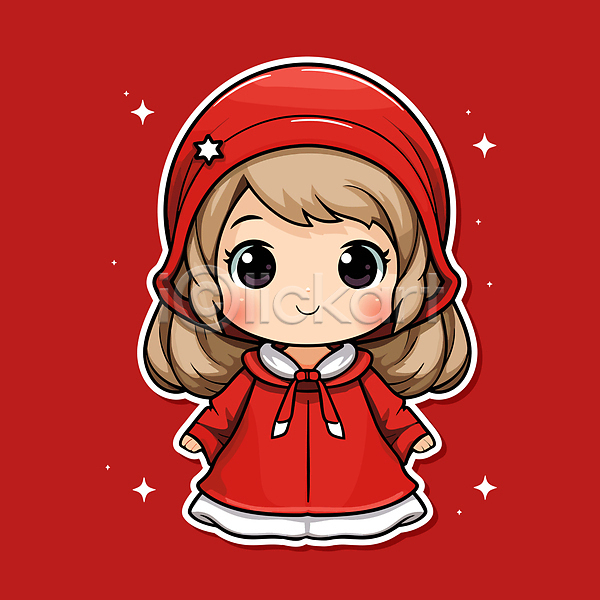 소녀(어린이) 소녀한명만 어린이 여자 한명 AI(파일형식) 일러스트 빨간색 스티커 오브젝트 요정 장식 전신 크리스마스 크리스마스캐릭터