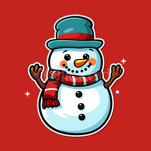 사람없음 AI(파일형식) 일러스트 눈사람 빨간색 스티커 오브젝트 장식 크리스마스