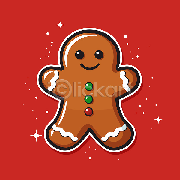 사람없음 AI(파일형식) 일러스트 반짝임 빨간색 스티커 오브젝트 장식 진저맨 진저쿠키 쿠키 크리스마스