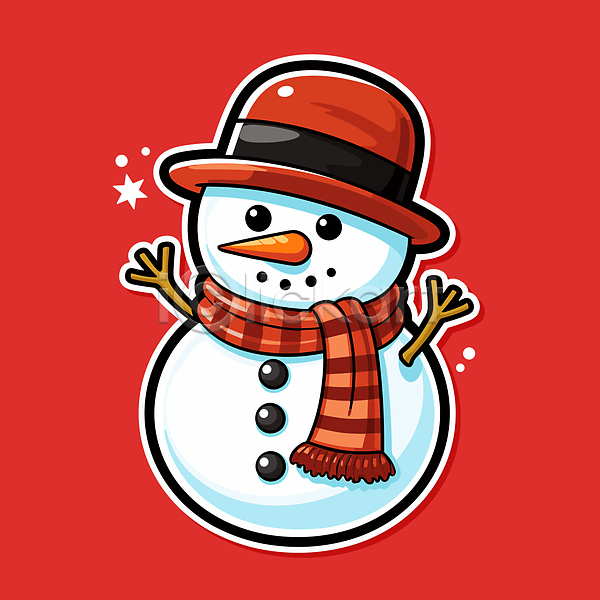 사람없음 AI(파일형식) 일러스트 눈사람 모자(잡화) 목도리 빨간색 스티커 오브젝트 장식 크리스마스 크리스마스캐릭터