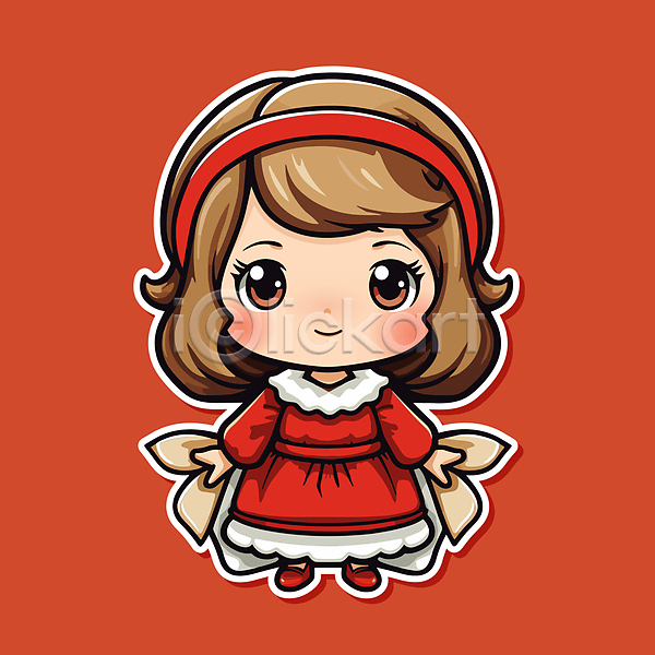 소녀(어린이) 소녀한명만 어린이 여자 한명 AI(파일형식) 일러스트 빨간색 스티커 오브젝트 요정 장식 전신 크리스마스 크리스마스캐릭터