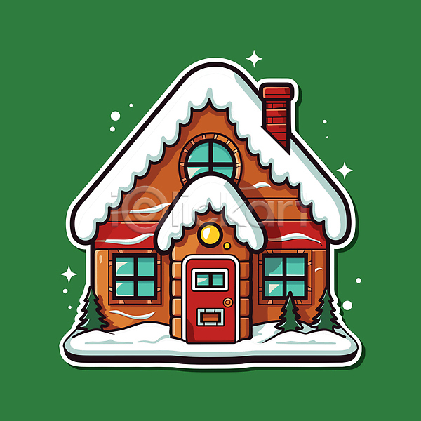 사람없음 AI(파일형식) 일러스트 눈(날씨) 스티커 오브젝트 장식 주택 초록색 크리스마스