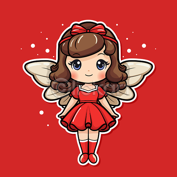 소녀(어린이) 소녀한명만 어린이 여자 한명 AI(파일형식) 일러스트 날개(비행) 드레스 빨간색 스티커 오브젝트 요정 장식 전신 크리스마스 크리스마스캐릭터