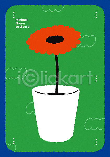 사람없음 AI(파일형식) 일러스트 구름모양 꽃 꽃병 디자인 미니멀 심플 엽서 초록색 카드(감사) 화분