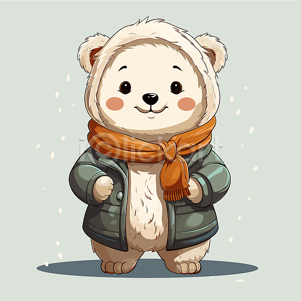 귀여움 사람없음 AI(파일형식) 일러스트 겨울 겨울옷 곰 곰캐릭터 동물캐릭터 목도리 북극곰 점퍼 편집소스