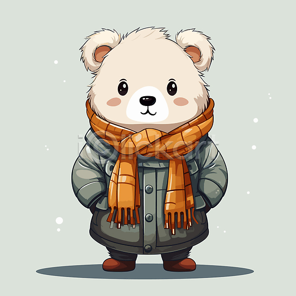 귀여움 사람없음 AI(파일형식) 일러스트 겨울 겨울옷 곰 곰캐릭터 동물캐릭터 목도리 북극곰 코트 편집소스