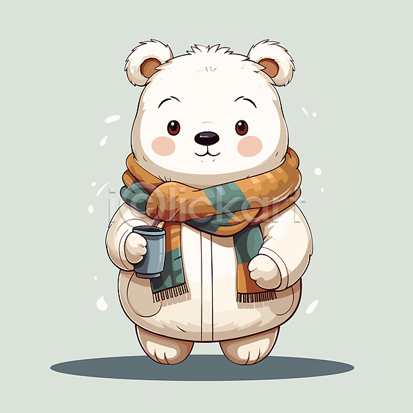귀여움 사람없음 AI(파일형식) 일러스트 겨울 겨울옷 곰 곰캐릭터 동물캐릭터 들기 목도리 북극곰 코트 텀블러 편집소스