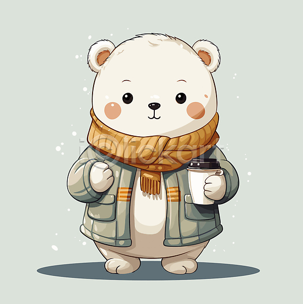 귀여움 사람없음 AI(파일형식) 일러스트 겨울 겨울옷 곰 곰캐릭터 동물캐릭터 들기 목도리 북극곰 점퍼 커피잔 편집소스