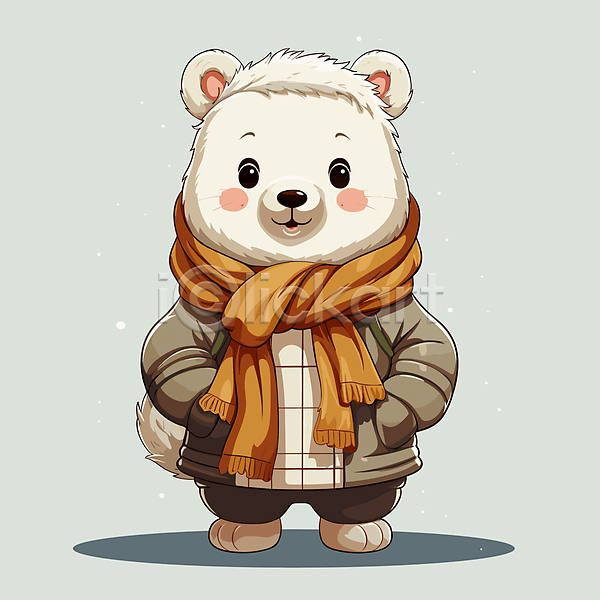 귀여움 사람없음 AI(파일형식) 일러스트 겨울 겨울옷 곰 곰캐릭터 동물캐릭터 목도리 북극곰 점퍼 편집소스