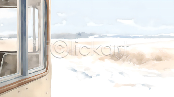 추위 사람없음 JPG 일러스트 겨울 겨울풍경 구름(자연) 기차 눈(날씨) 눈덮임 백그라운드 번짐 설경 설원 수채화(물감) 창틀 풍경(경치) 하늘