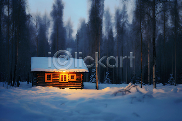 사람없음 JPG 편집이미지 겨울풍경 나무 눈(날씨) 눈덮임 백그라운드 별장 산장 숲 야간