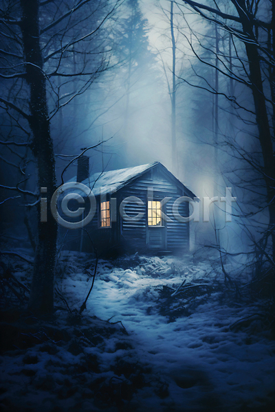 사람없음 JPG 편집이미지 겨울풍경 나무 눈(날씨) 눈덮임 백그라운드 별장 산장 숲 야간