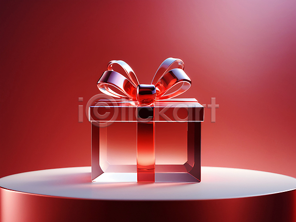 사람없음 JPG 디지털합성 편집이미지 단상 리본 빨간색 선물상자 유리 투명 편집소스