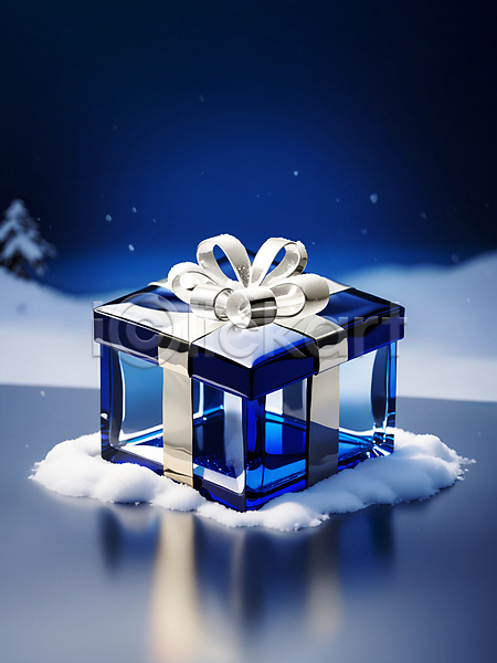 사람없음 JPG 디지털합성 편집이미지 겨울 눈(날씨) 리본 반사 선물상자 유리 투명 파란색 편집소스