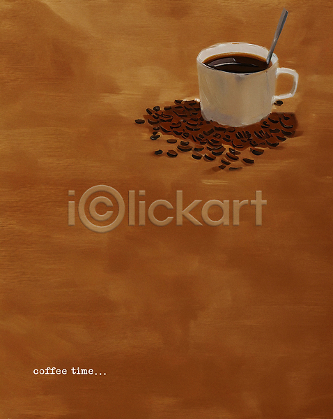 사람없음 PSD 일러스트 갈색 그림 백그라운드 원두 유화 카피스페이스 커피 커피잔