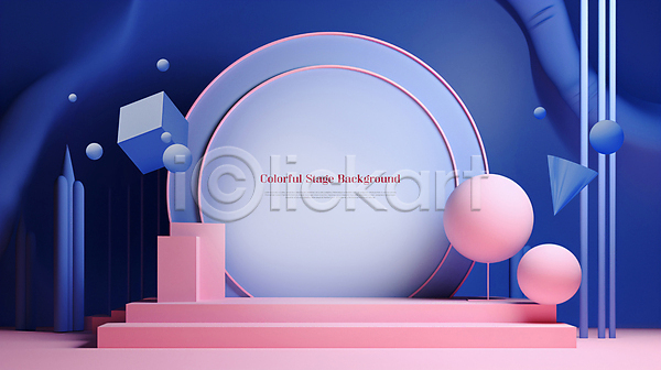 사람없음 PSD 입체 편집이미지 공간 단상 도형 디자인 무대 백그라운드 분홍색 파란색 포디움