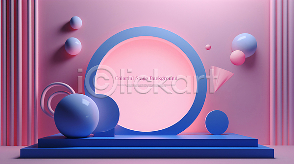 사람없음 PSD 입체 편집이미지 공간 단상 도형 디자인 무대 백그라운드 분홍색 파란색 포디움