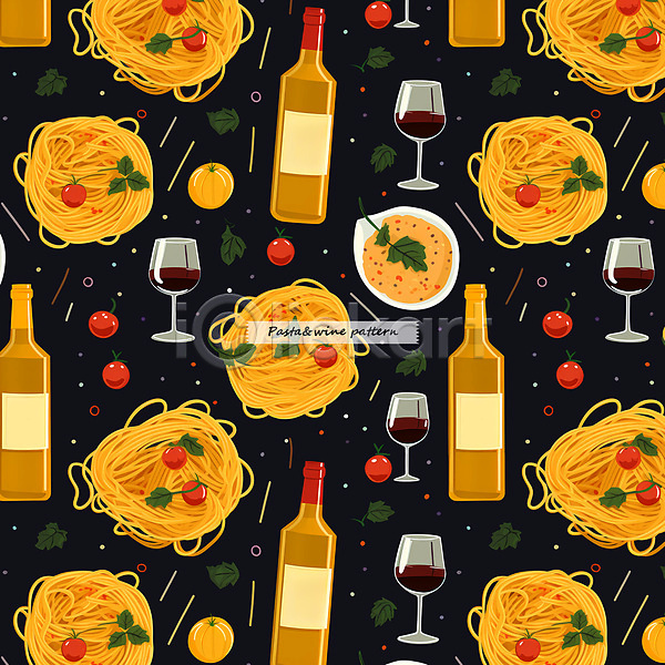 사람없음 PSD 편집이미지 검은색 노란색 스파게티 와인 와인병 와인잔 토마토 파스타 패턴 패턴백그라운드 허브