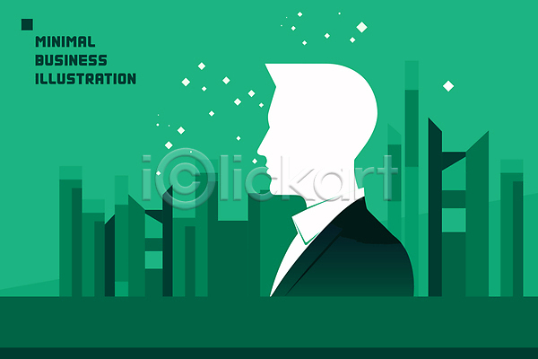 남자 성인 성인남자한명만 한명 AI(파일형식) 실루엣 일러스트 건물 금융 도시 디자인 미니멀 비즈니스 비즈니스맨 빌딩 상반신 심플 얼굴없음 초록색