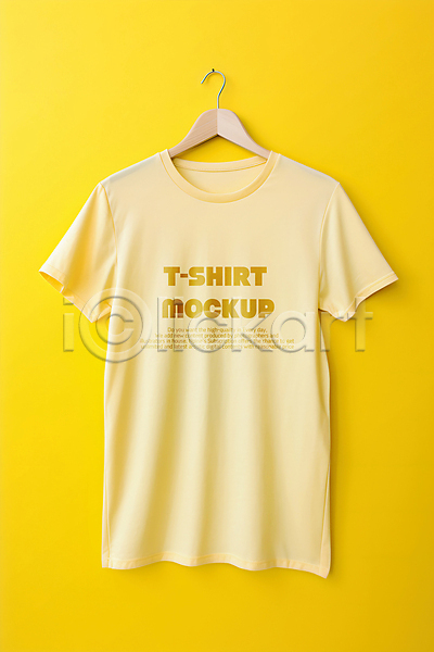 사람없음 PSD 편집이미지 노란배경 목업 반팔티셔츠 옷걸이 타이포그라피 티셔츠 편집 편집소스