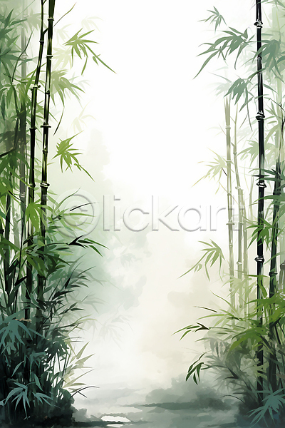 분위기 사람없음 JPG 일러스트 대나무 대나무숲 수묵화 식물 여름(계절) 초록색 풍경(경치)