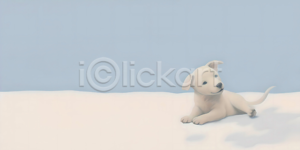 추위 사람없음 JPG 일러스트 강아지 개 겨울 눈(날씨) 눈덮임 설원 풍경(경치) 하늘 하늘색 한마리